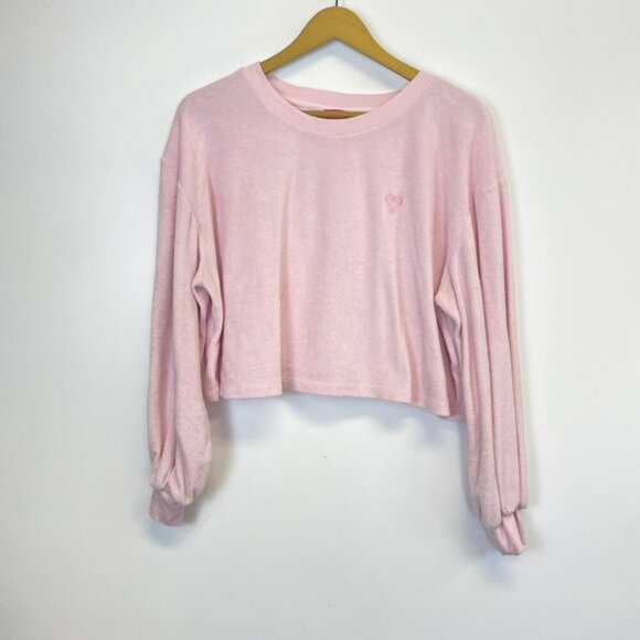 Stoney Clover Lane Pink Terry Cloth Cropped Sweatshirt - Picture 3 of 12